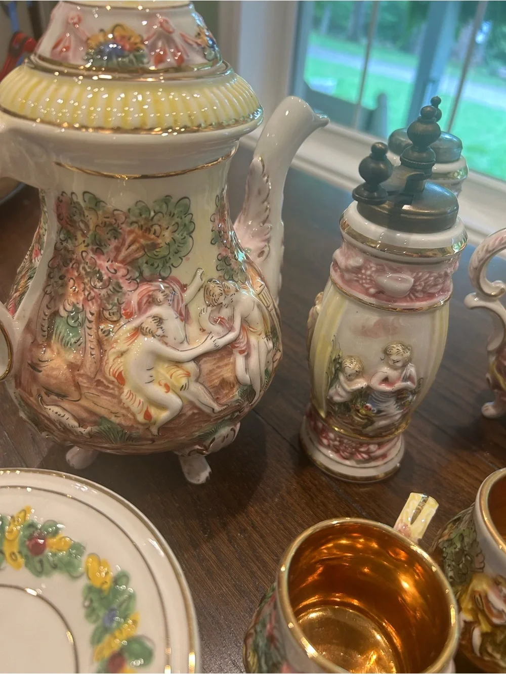 Antique R. Capodimonte Italy Nude/Cherubs Demitasse Coffee Pitcher Cream/Sugar